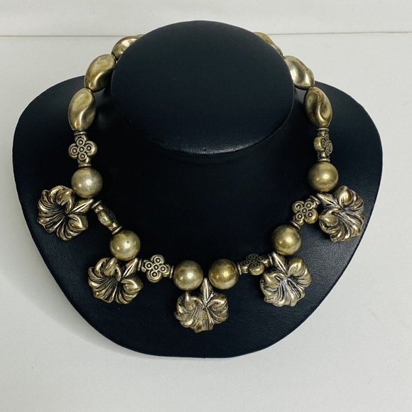 Vintage Pauline Rader Silver Tone Choker Necklace Dimensional Large Flowers - Picture 5 of 5